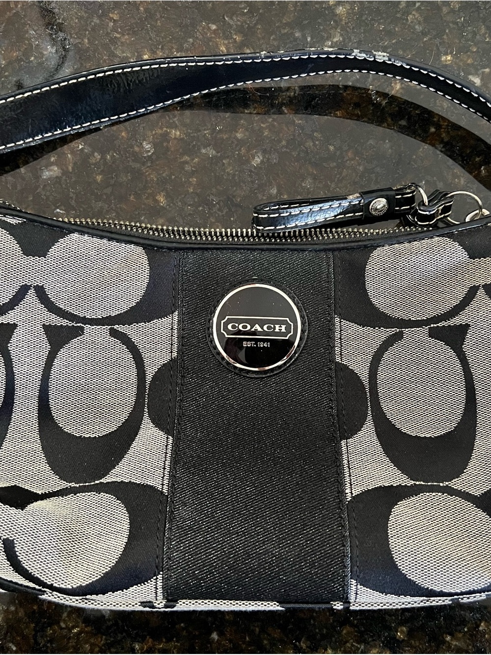 COACH Black and Gray Signature Canvas Small Shoulder Satchel